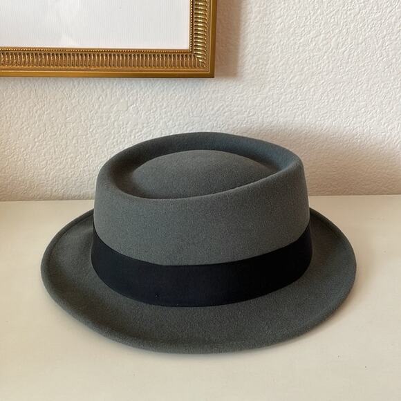 Vintage Dobbs Fifth Avenue Grey Wool Fedora Pork Pie Hat Black Band 7 1/4 - Picture 4 of 12